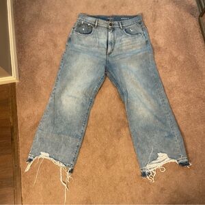 DL1961 Blue Flare Wide Leg Jeans with Frayed Hem